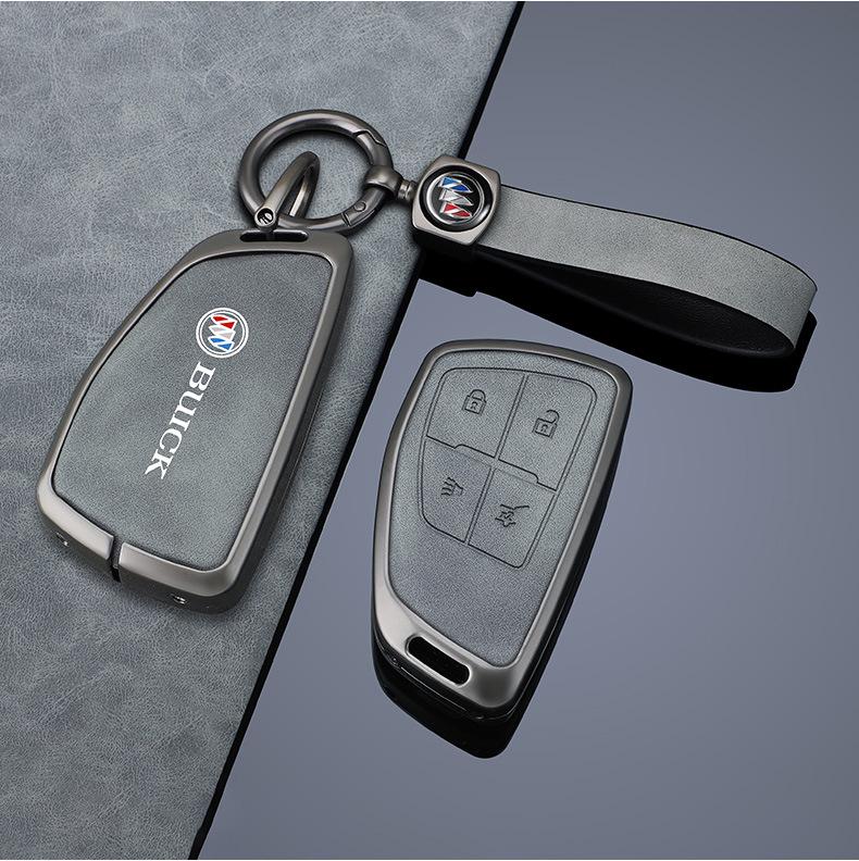 Premium Genuine Leather Key Cover with Zinc Alloy Buckle for 2016-2017 Buick Verano GS