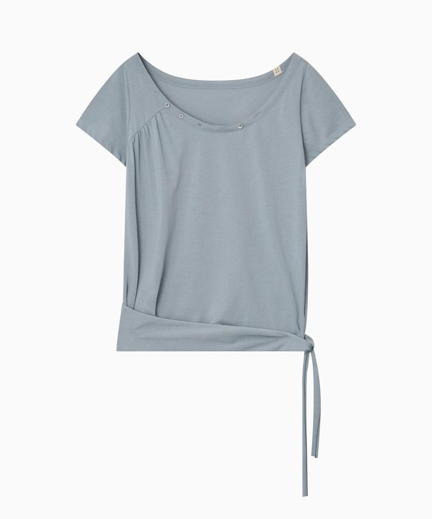 Ohesio One-Shoulder Wrap T-Shirt, Gray