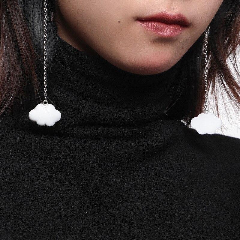 Fashion Korea Style White Dangling Earrings for Women Cute Simple Cloud Earrings with Chain SImple Ladies Ears Jewellery