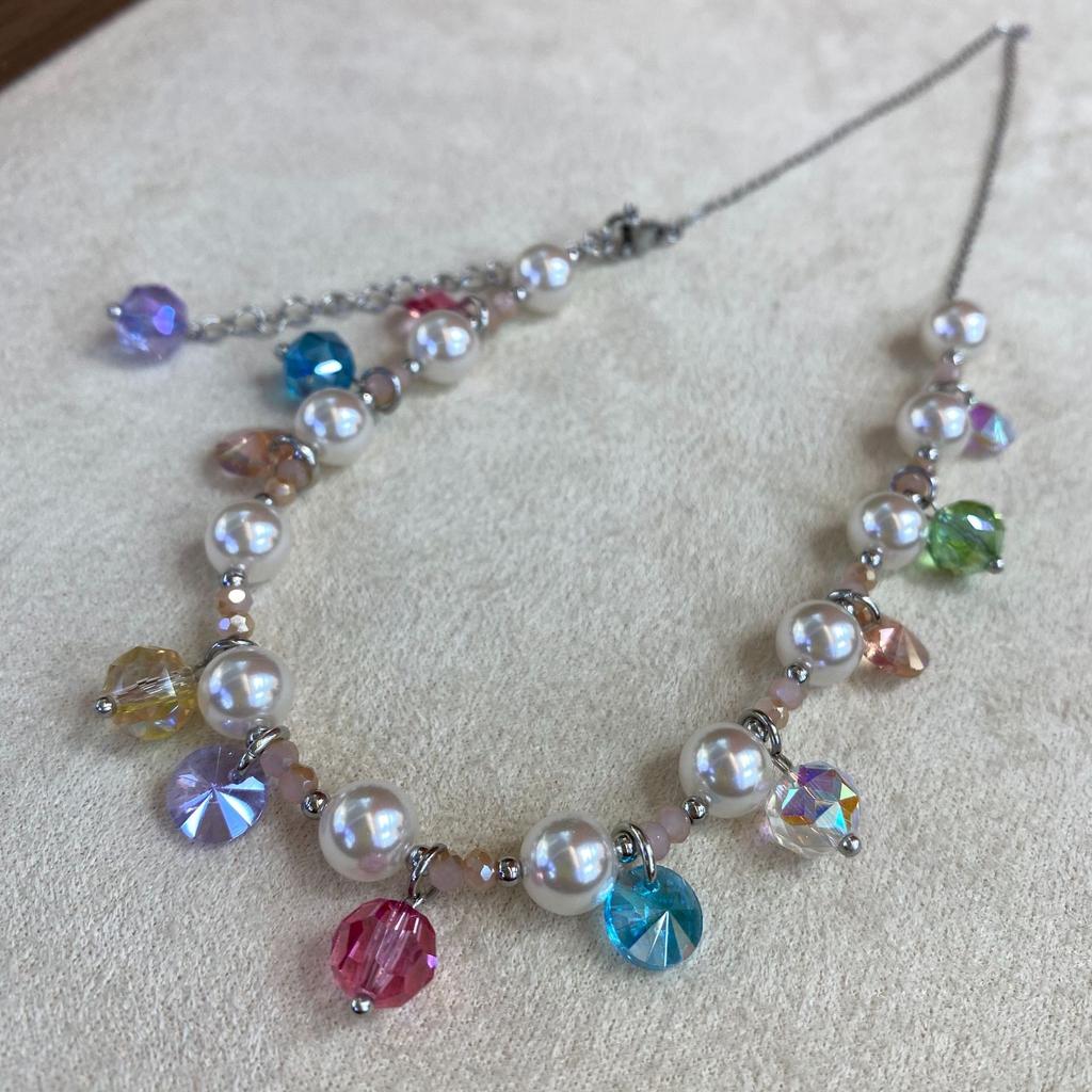 Sweet Dopamine Colored Crystal Water Drop Bracelet Necklace Female Niche Temperament Luxury Design Sense