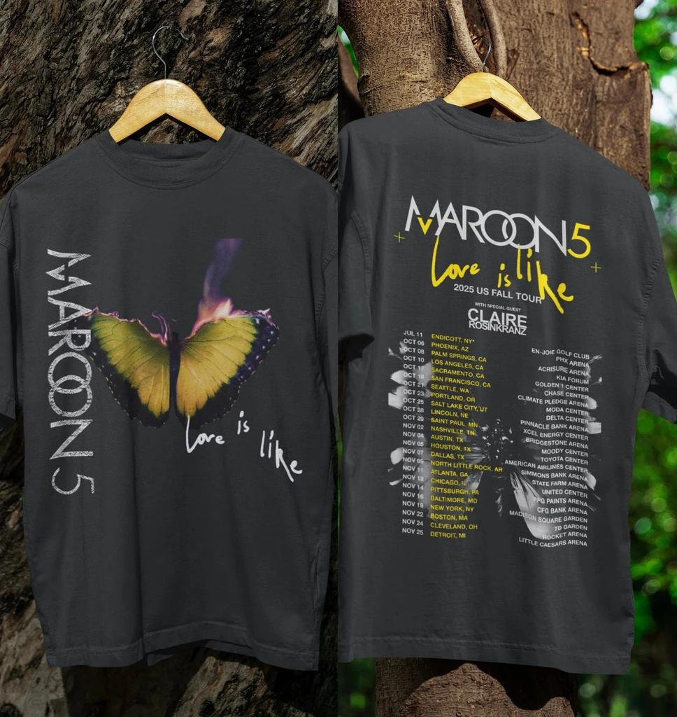 CALDO!!! Maroon 5 Love Is Like 2025 Tour Autunnale USA Città Date Maglietta A Due Lati Uomo Donna Magliette Top