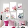 Rosa Blume Leinwand Malerei Nordic Tropische Pflanze Poster und Druck Sukkulenten Kaktus Wand Bild für Wohnzimmer Wohnkultur