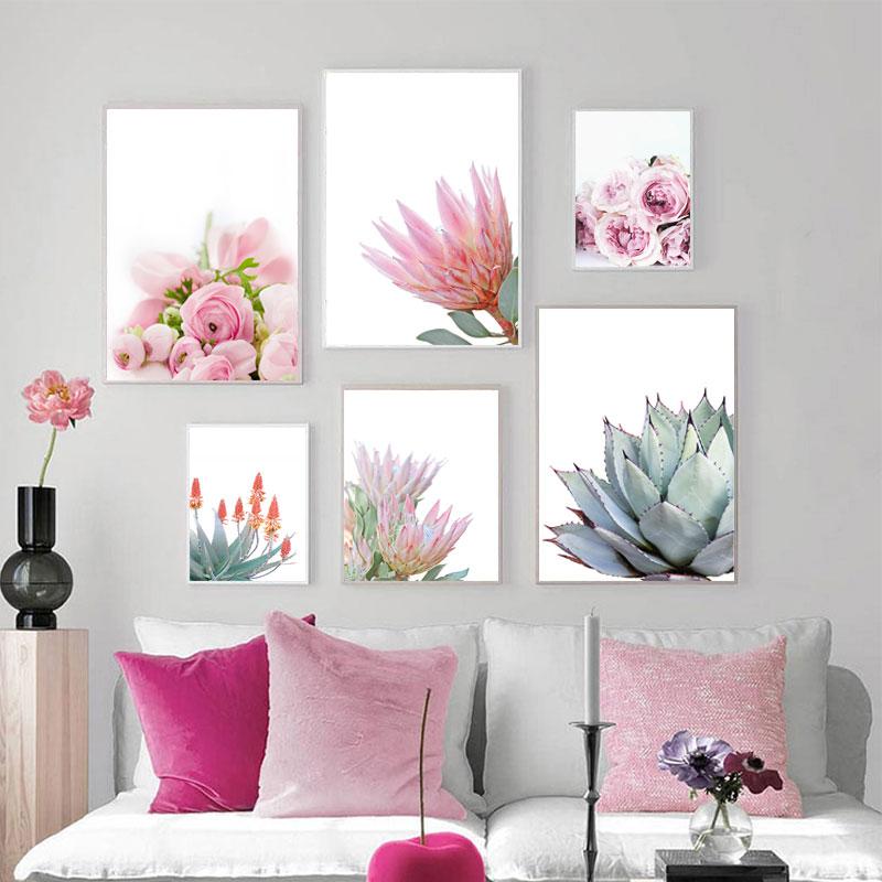 Rosa Blume Leinwand Malerei Nordic Tropische Pflanze Poster und Druck Sukkulenten Kaktus Wand Bild für Wohnzimmer Wohnkultur