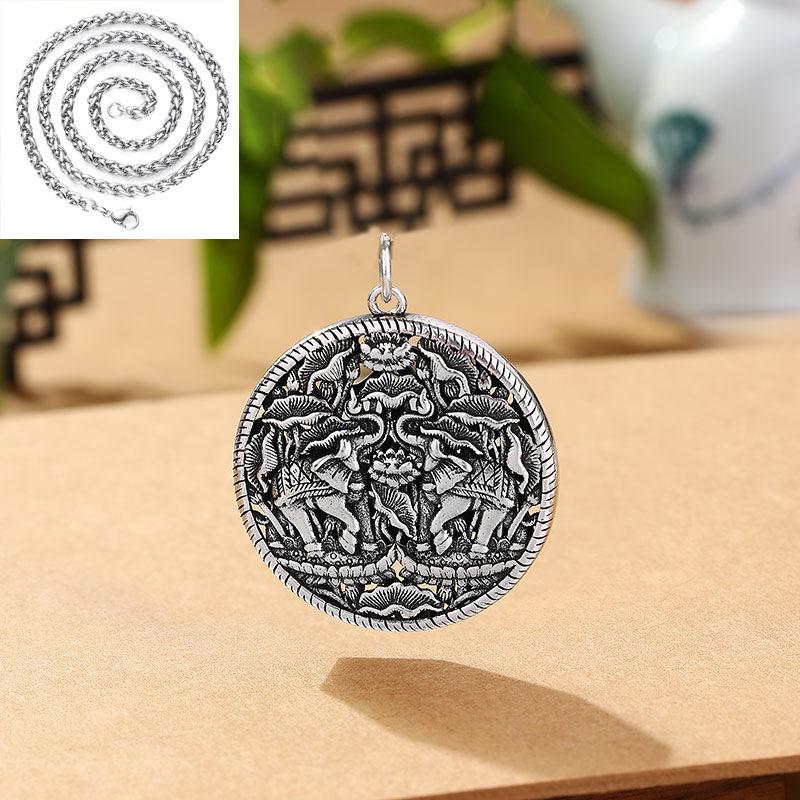 Sterling Silver Retro Slavic Lotus Pendant Viking Necklace for Men