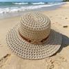 Woven Flat Top Hat Hollow Out Flat Brim Hat French Retro Style Straw Hat  Daily Matching