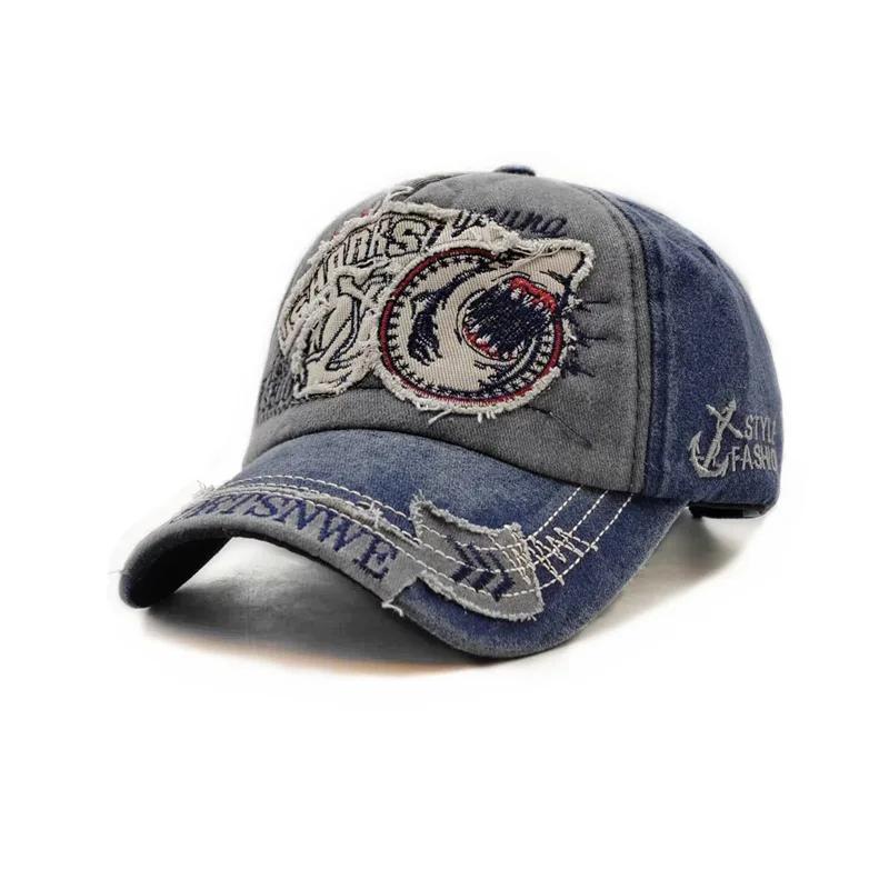 Zomer Letter Haai Pet voor Mannen, Gewassen Vintage Denim Geborduurde Baseballpet, Zonbescherming