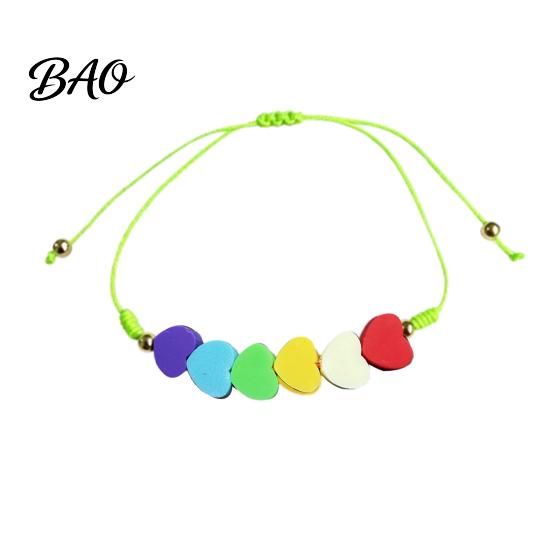 Fashionable Stackable Bracelet Colorful Hearts Bracelet, Handmade Braided Cord String Adjustable Sweet Aesthetic Hand Ornament Heart Shaped Clay Beads