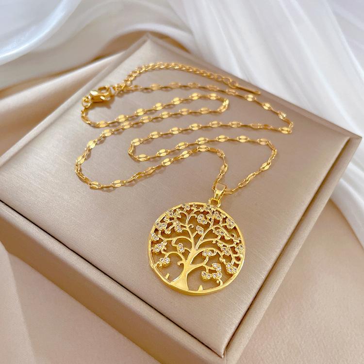 

Circular Life Tree Light Luxury Cross-border Banquet Wedding Necklace, Women s Versatile collarbone chain, Titanium steel chain