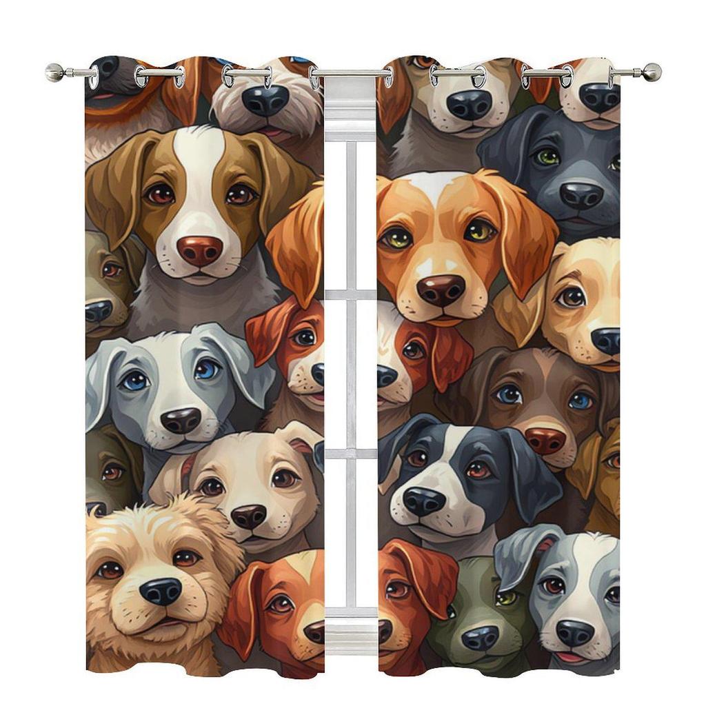Kreskówkowe Psy Zasłony zaciemniające z nadrukiem cyfrowym 3D dla dzieci - Uroczy styl, szyte na miarę