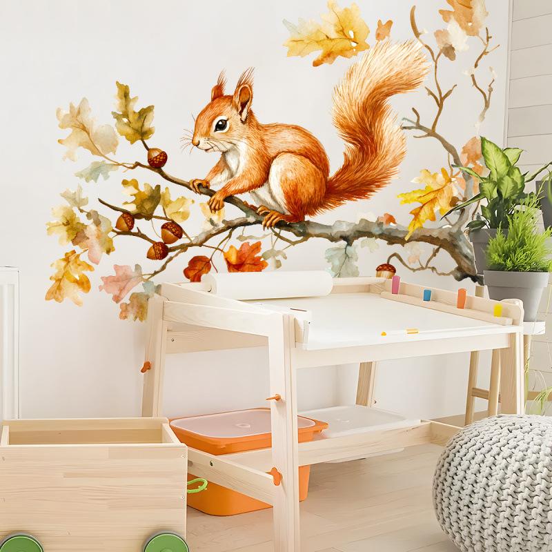 Watercolor Squirrel and Branch Wall Sticker Home Room Decor Art Decal