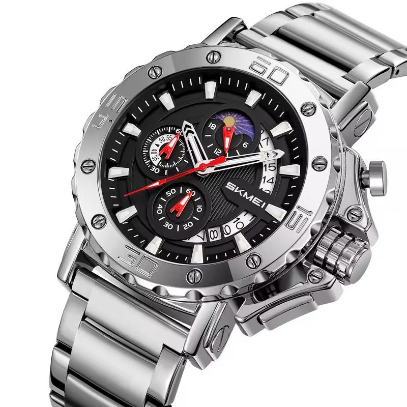 Luxury Quartz Waterproof Watches Multifunction Date Display Watch for Men Luminous Hands Stainless Steel