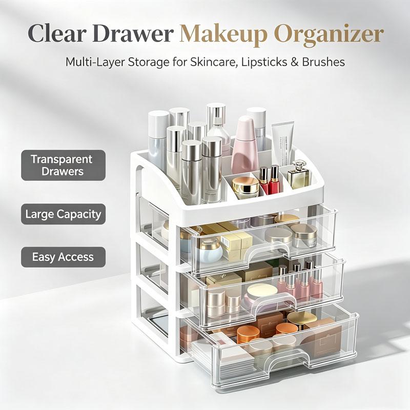 1 buc Cutie de depozitare multifuncțională din plastic transparent pentru birou, cosmetică, papetărie, suport de afișare