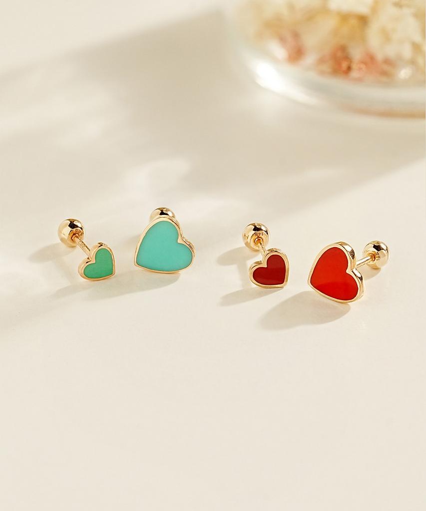 Minimal Piercing 14K Enamel Heart Piercing Earrings