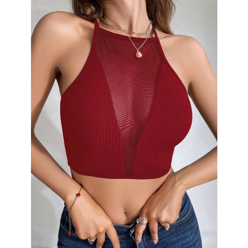 Women S Sexy Mesh Hollow Thin Strap Cross Soft Breathable Crop Tank Bra