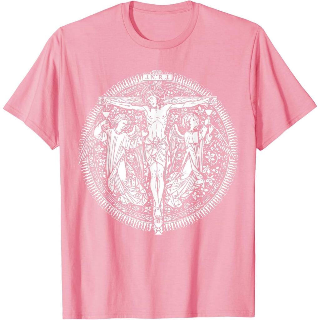 Precious Blood Jesus Christ Crucifixion Graphic Men's Cotton T-Shirt Casual Round Neck Tee