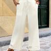 Women's Lace Patchwork Elastic Waist Solid Color Wide Leg Pants Spring Summer S-XL