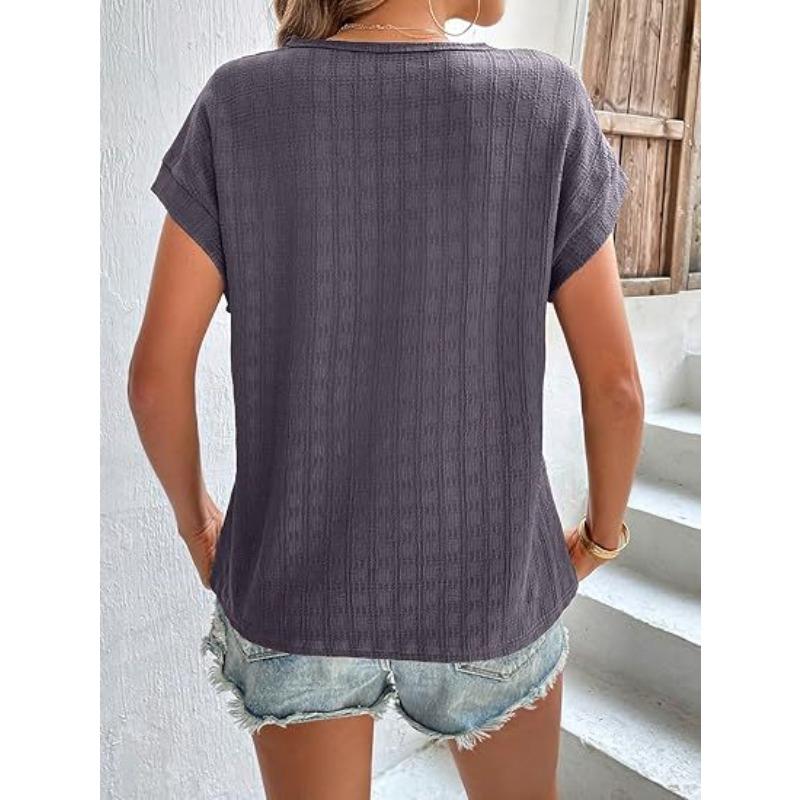 Jacquard Checkered Round Neck Loose Short Sleeved Women's T-shirt