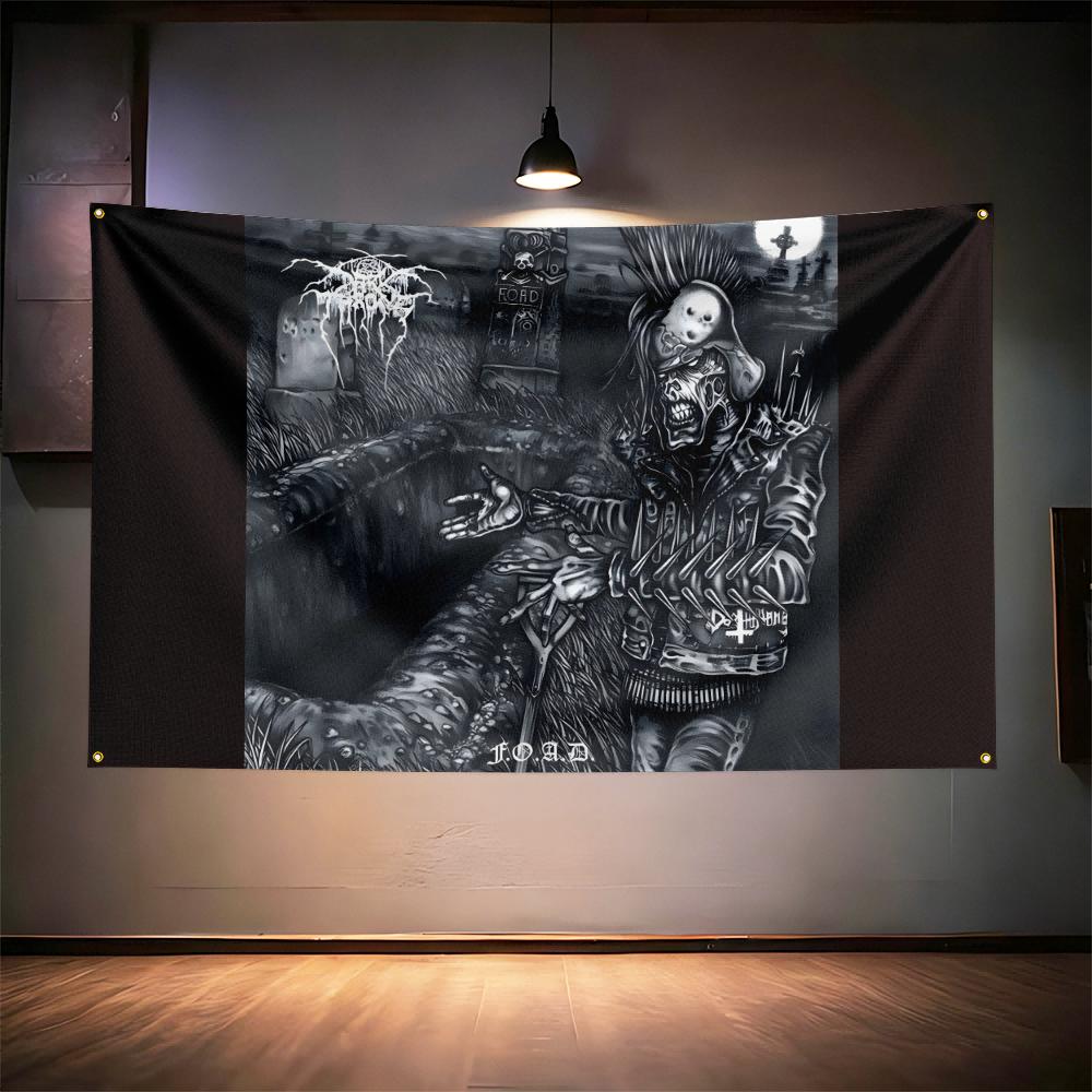 Vlajka rockovej hudby 3x5 stôp Pre fanúšikov Darkthrone Transparent HD tlač Mosadzné očká Dekorácia steny garáže, spálne, obývacej izby, internátu Tapiséria