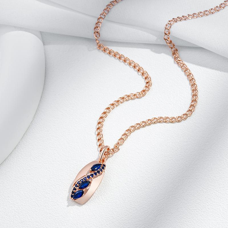 Shiny Rhombus Blue Natural Zircon Pendant Necklace For Women Fashion Rose Gold Color Daily Fine Vintage Jewelry