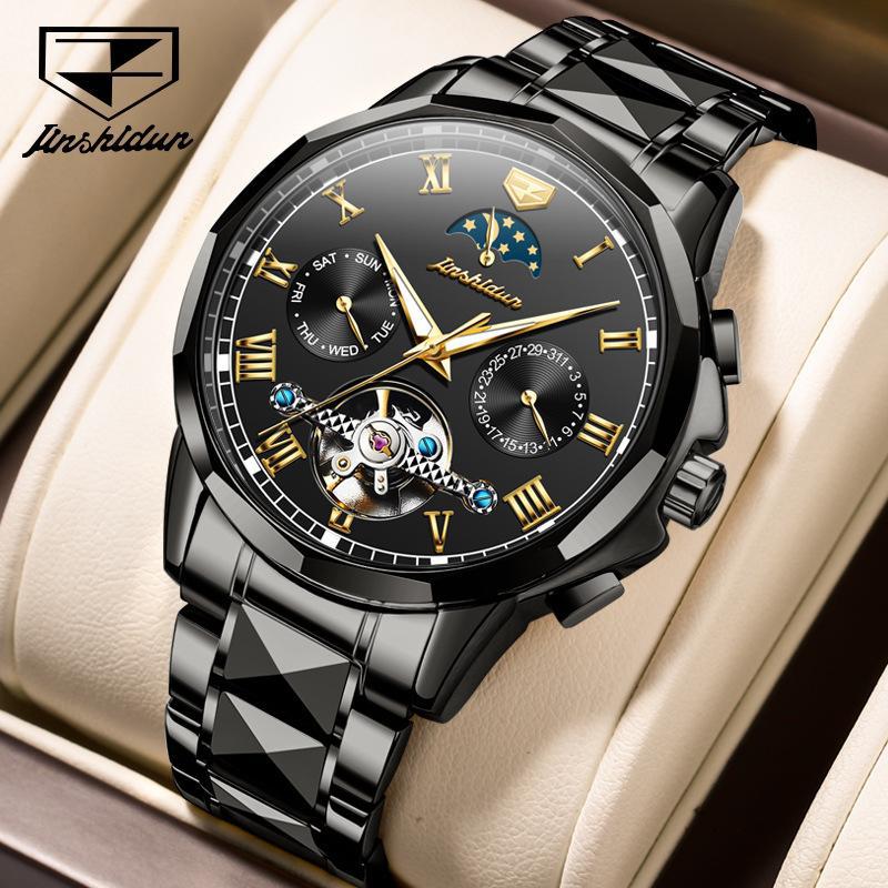JINSHIDUN New Business and Leisure Men's Watch Tourbillon Waterproof Luminous Multifunctional Mechanical Watch Men's Watch