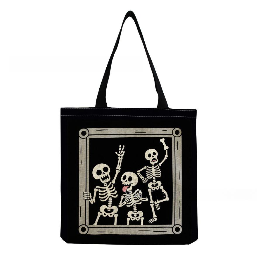 

Women Vintage Linen Tote Bag - Large Capacity Skeleton Print Shoulder Handbag for Casual & Grocery Shopping KTB 14