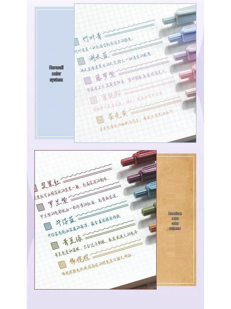Morandi Series Class 2 Grade 3 Multicolor Click-Action Gel Pens for Note-Taking and Marking