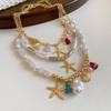 Ornaments Bohemian Shell Necklace Zinc Zinc Alloy Pearl Starfish Beach Pendant Shell Starfish Necklace  Beach
