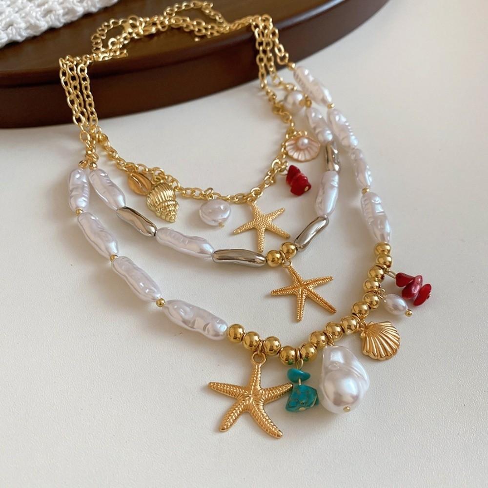 Ornaments Bohemian Shell Necklace Zinc Zinc Alloy Pearl Starfish Beach Pendant Shell Starfish Necklace Beach