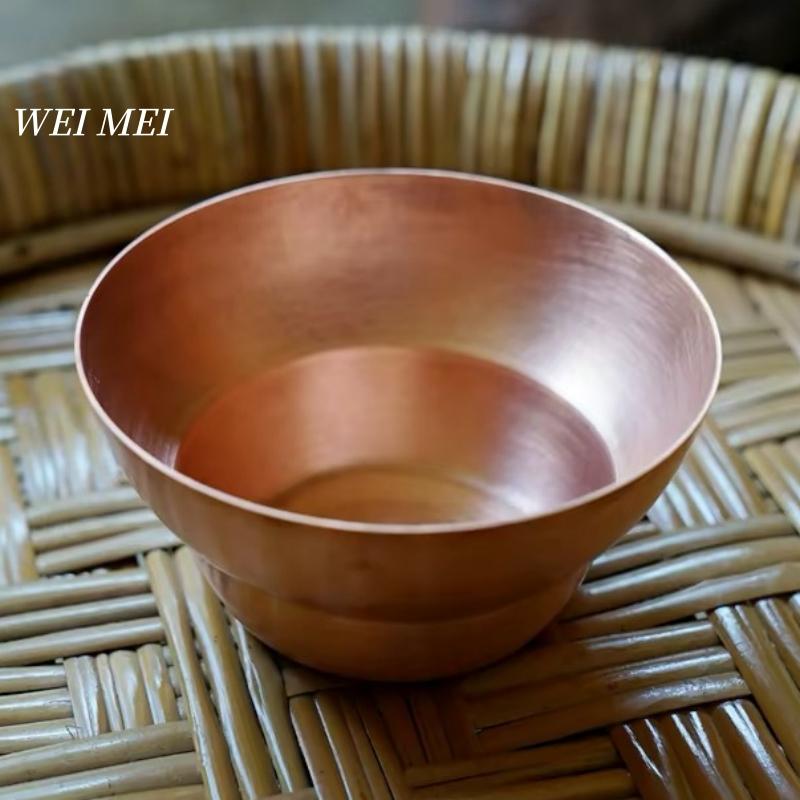 Vintage Pure Copper Bowl,Handcrafted Brushed Finish Luster Texture Picnic Soup 12 cm Bowl,Portable Thickened Copper Tableware