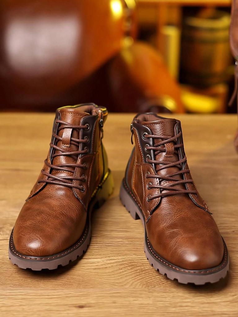 Men Boots High Quality Handmade Leather Boot Retro Side Zip Suitable for Daily Travel