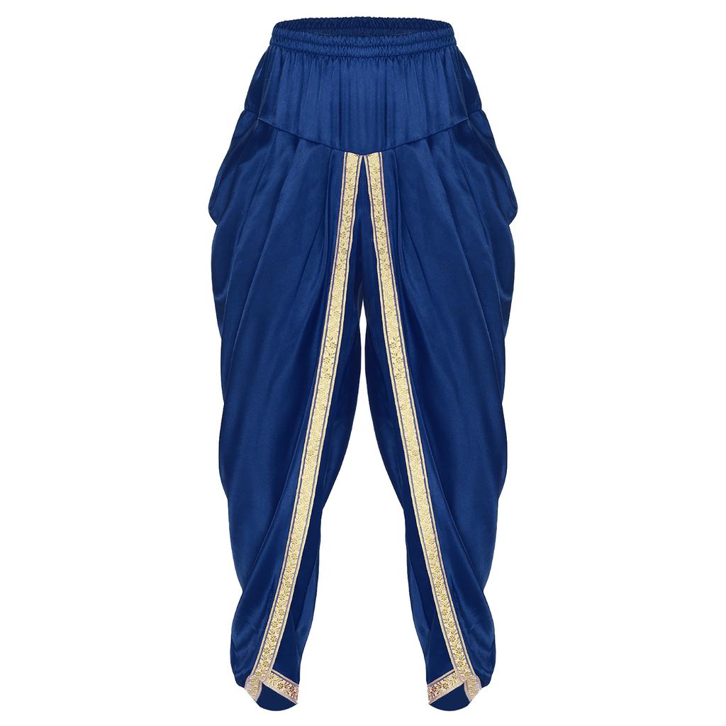 Herren Satin Dhoti Hosen Lässig Elastischer Bund Drapierte Baggy Hosen Urlaub Themenparty Ethnische Kleidung