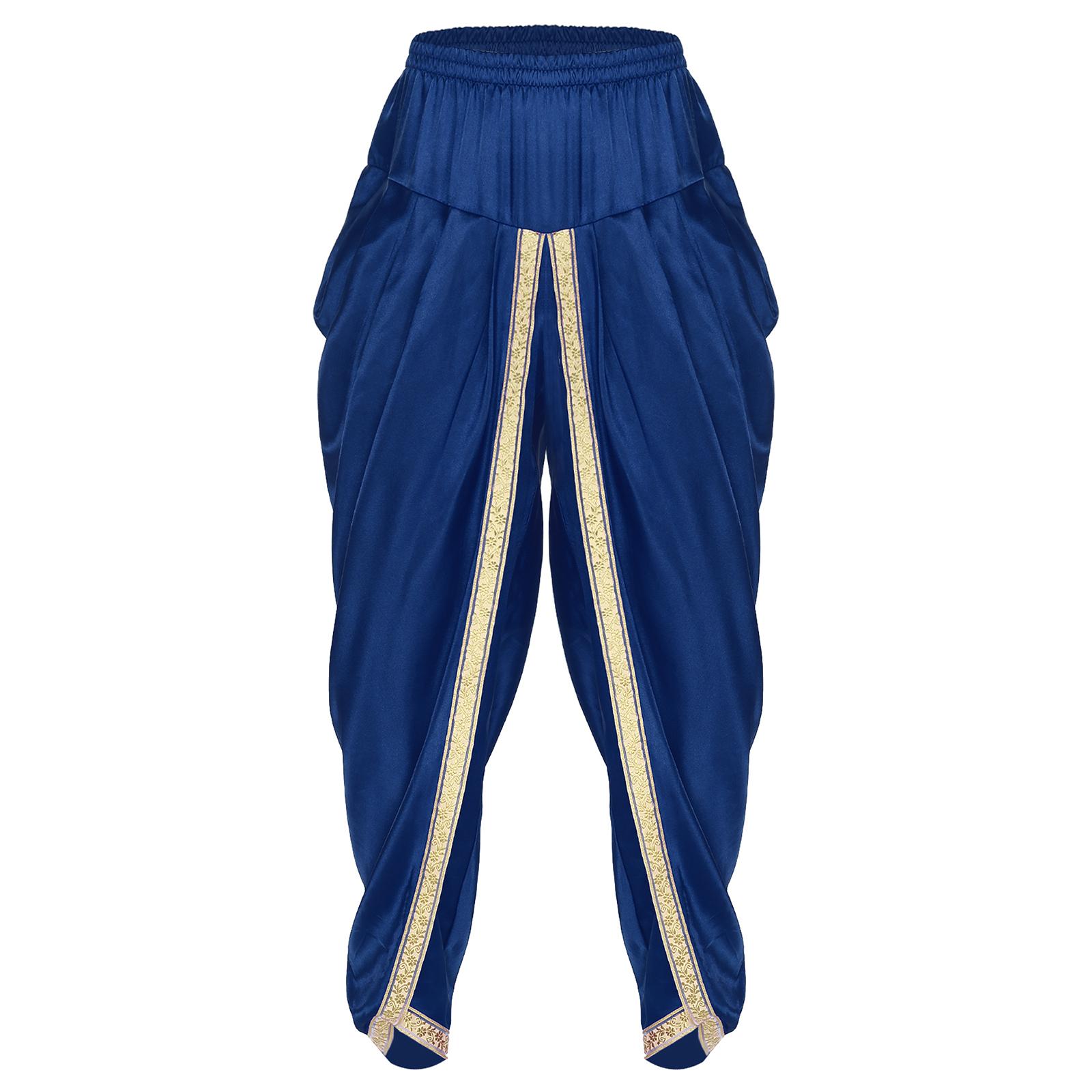 

Mens Satin Dhoti Pants Casual Elastic Waistband Draped Baggy Trousers Vacation Theme Party Ethnic Wear S