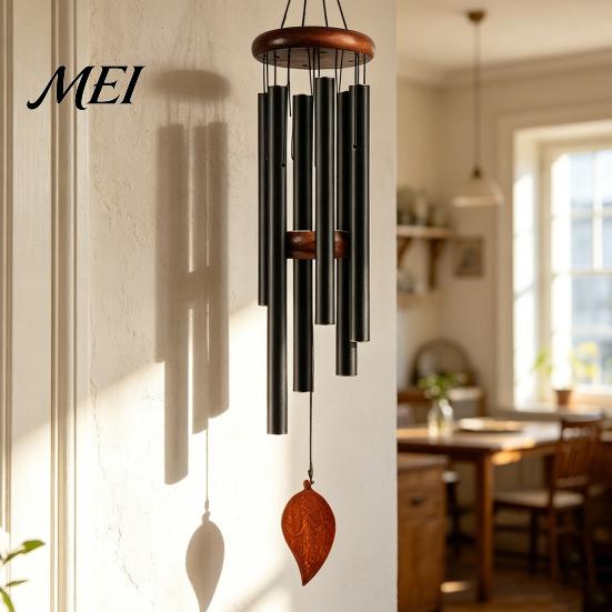 Durable Wind Chimes Metal Chime with 6 Aluminum Tubes, Garden Hanging Chimes, Stable Structure Weather Resistant for Outdoor Patio Decoration Low-key