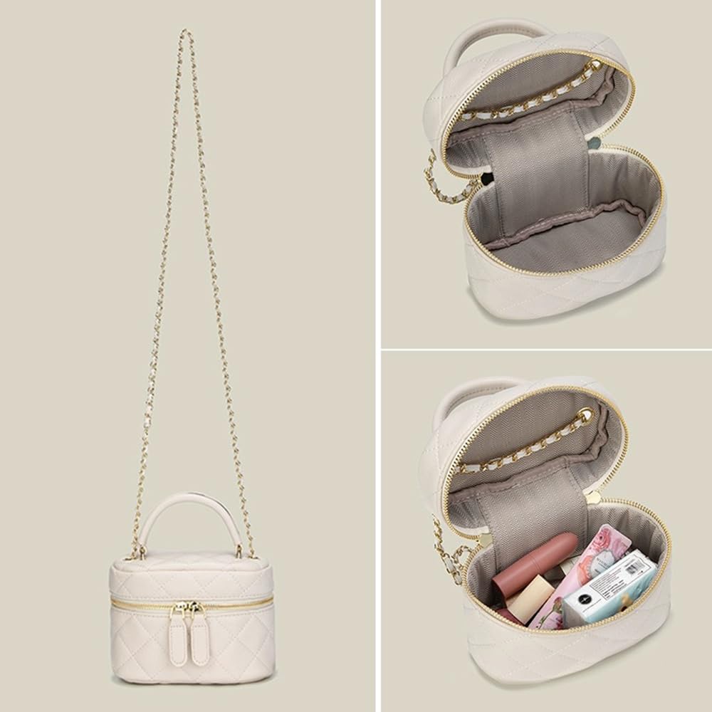 Gesteppte Kosmetiktasche Umhängetasche Kettentasche Stilvolle Crossbody Leichtgewichtige 2-Wege [LEOLEO] Damen (Schwarz)