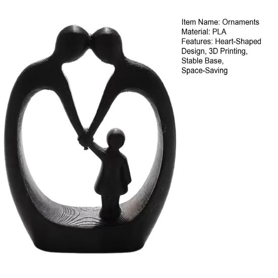 3D Printed Family of Three Figurine, Heart-Shaped Parent & Child Statue, Matte Home Decor Ornament, Creative Gift for Housewarming Mother's Day