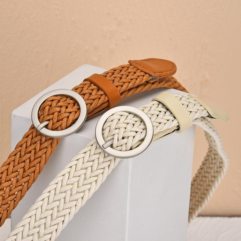 Wax Rope Woven Belt Women'S Non-Porous Belt Dress Jeans Belt