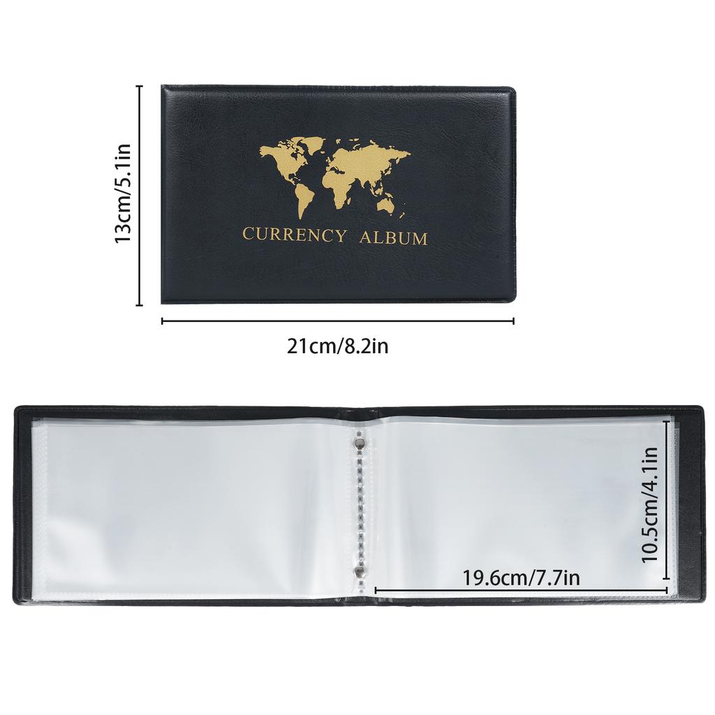40 Pockets Banknote Currency Collecting Album 20 Sheets Clear Dollar Bill Holders World Money Pu Leather Hard Cover Storage