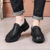 British Style Men's Round Toe Slip-On Leather Shoes - Large Size, Wear-Resistant Casual Footwear for Middle-Aged and Elderly Dads