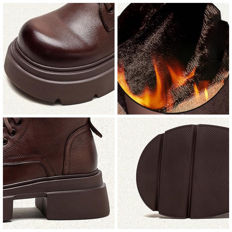 Fashion GKTINOO 2025 Winter Plush Genuine Leather Women Boots Platform Booties Soft Cowhide Women's Shoes Zip Ankle Boots Zapatos Mujer