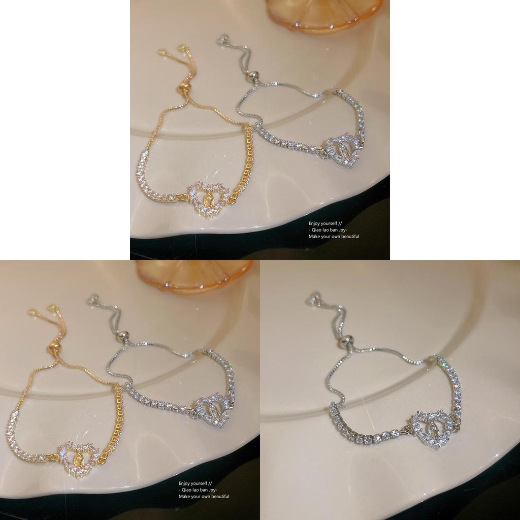 Geometric Elliptical Zircon Bracelet For Women With Adjustable Copper Design Fashion Jewelry