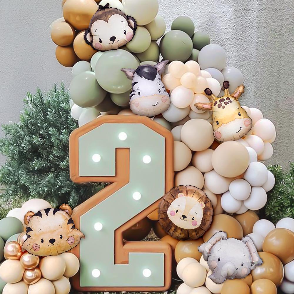 6ks Roztomilý fóliový balónek se safari zvířátky - Lev Tygr Žirafa pro dekoraci na narozeniny Wild One a Baby Shower Dekorace na Jungle párty