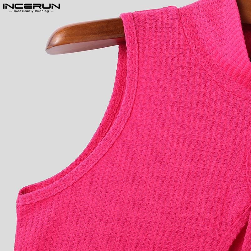 INCERUN Men High Neck Sleeveless Hollow Out Texture Casual Summer Tank Tops