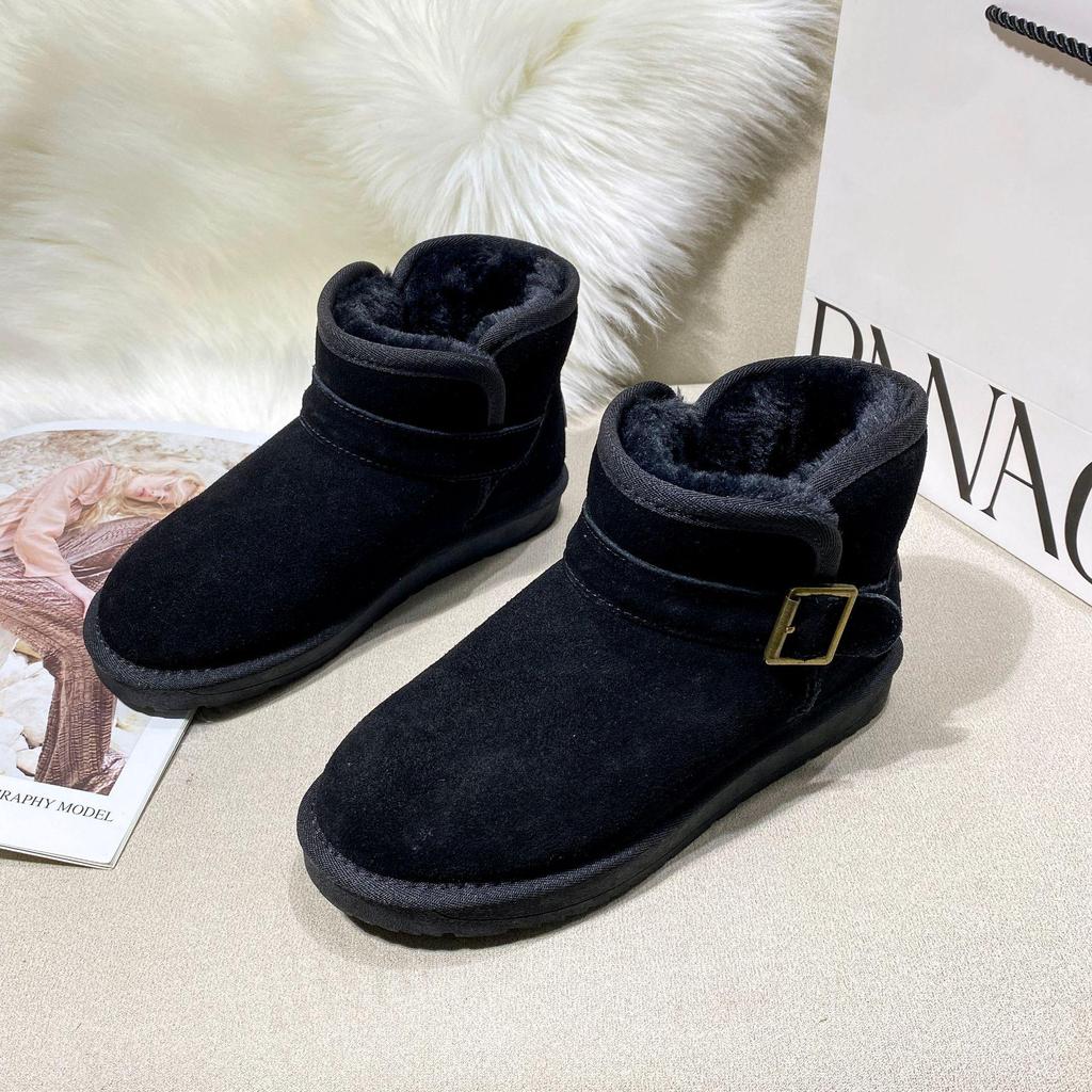 Damen 2025 Neuer Stil Rindsleder Schneestiefel - Bequem, Warm, Vielseitig, Flache Sohle, Kurze Winterstiefel