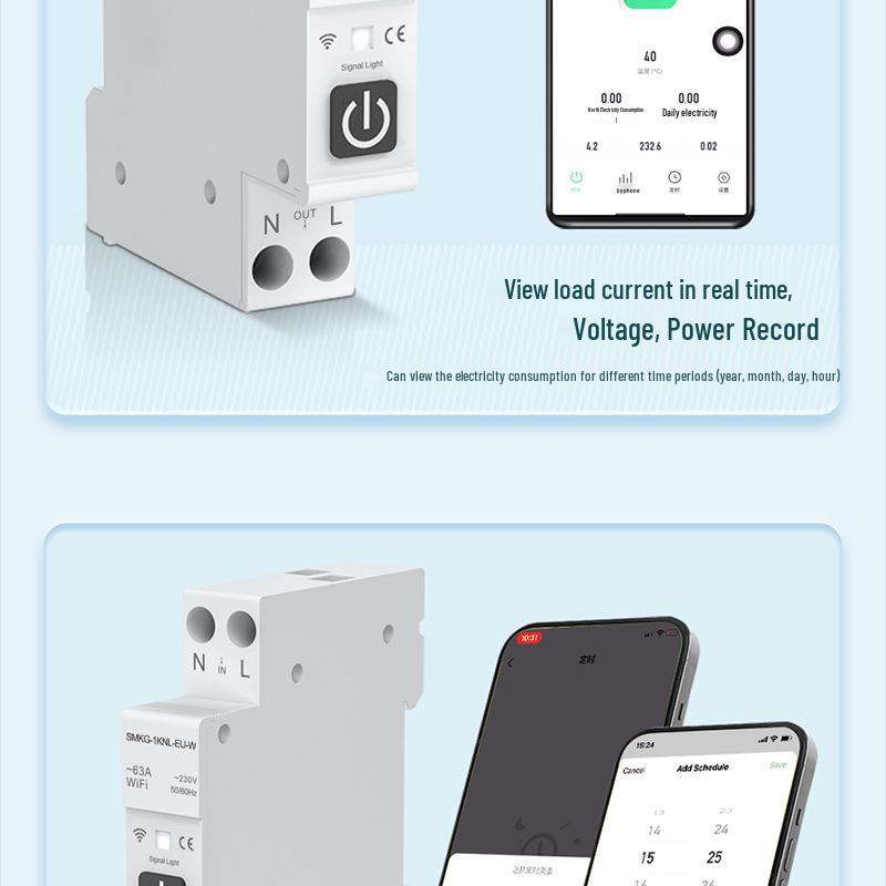 WiFi Tuya Smart Schutzschalter: Fernbedienung, Timer, Messung, Überstrom-/Überspannungsschutz und Alarmsystem.
