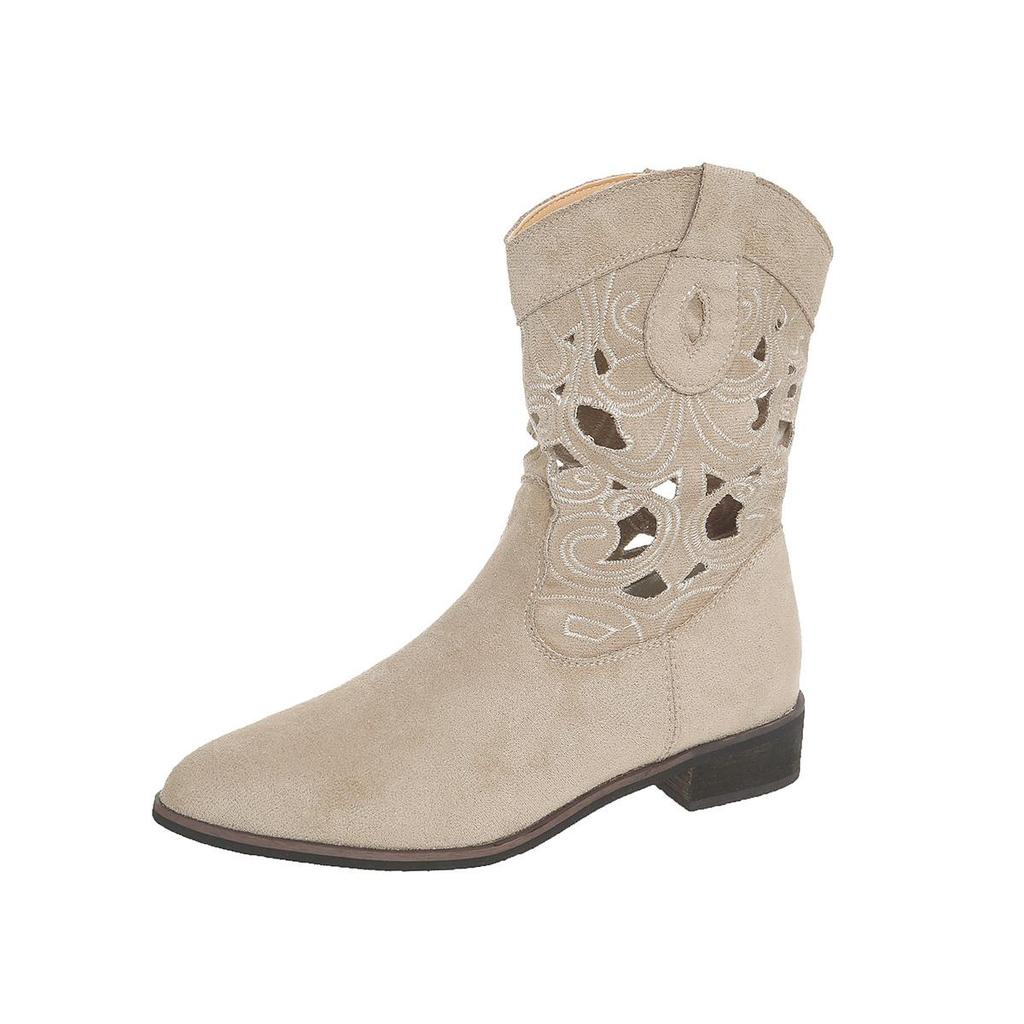 New Women's Luxury Western Cowboy Boots Embroidered Hollow Women's Thick Heel Knight Boots Retro Casual Ancient Short Boots