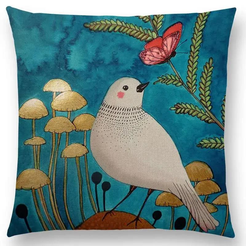New Arrivals Watercolor Little Birds Pillow Case Floral Home Decor Cushion Cover