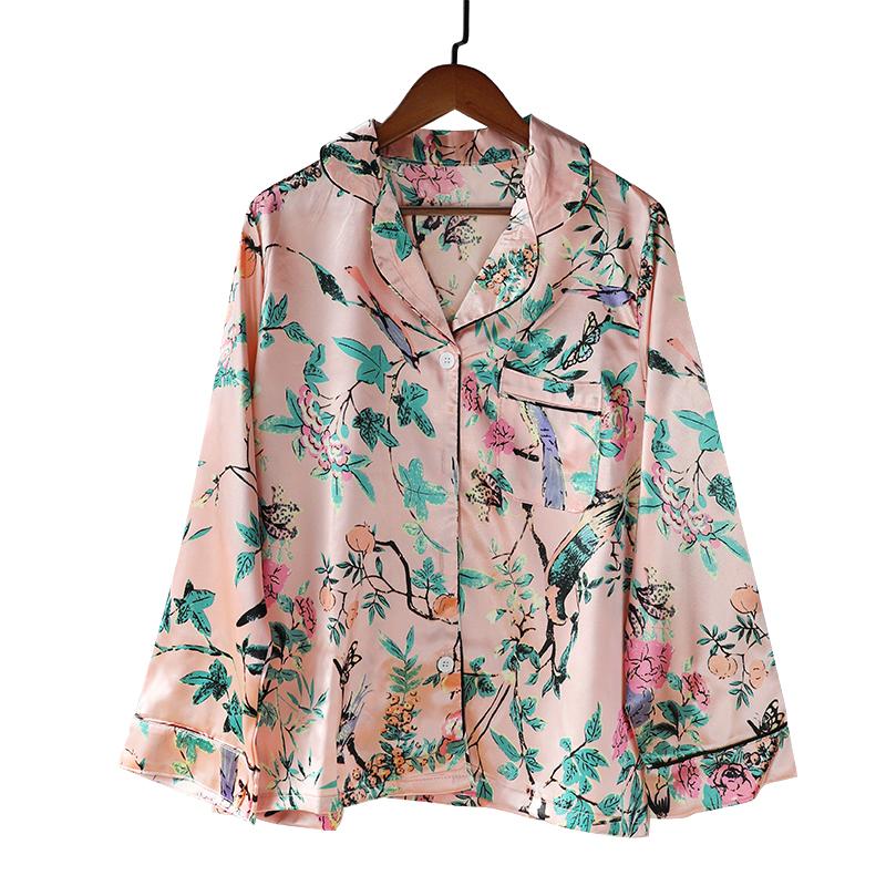 Drucken Blumen Pyjamas Set Frauen Koreanische Hause Tragen Lange Ärmeln Set Satin Lange Hose Casual Chic Nachtwäsche Trend