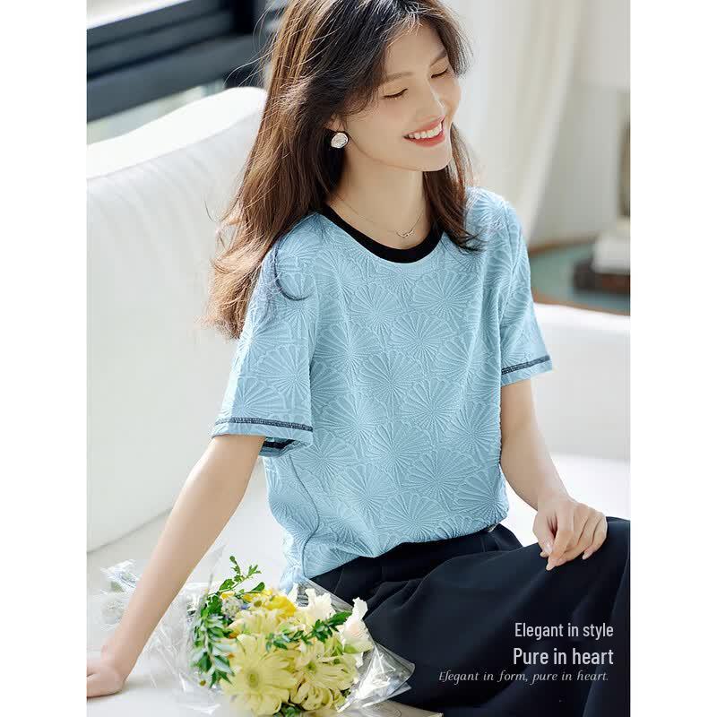XWI Textured Contrast Collar Short Sleeve T-shirt L синий