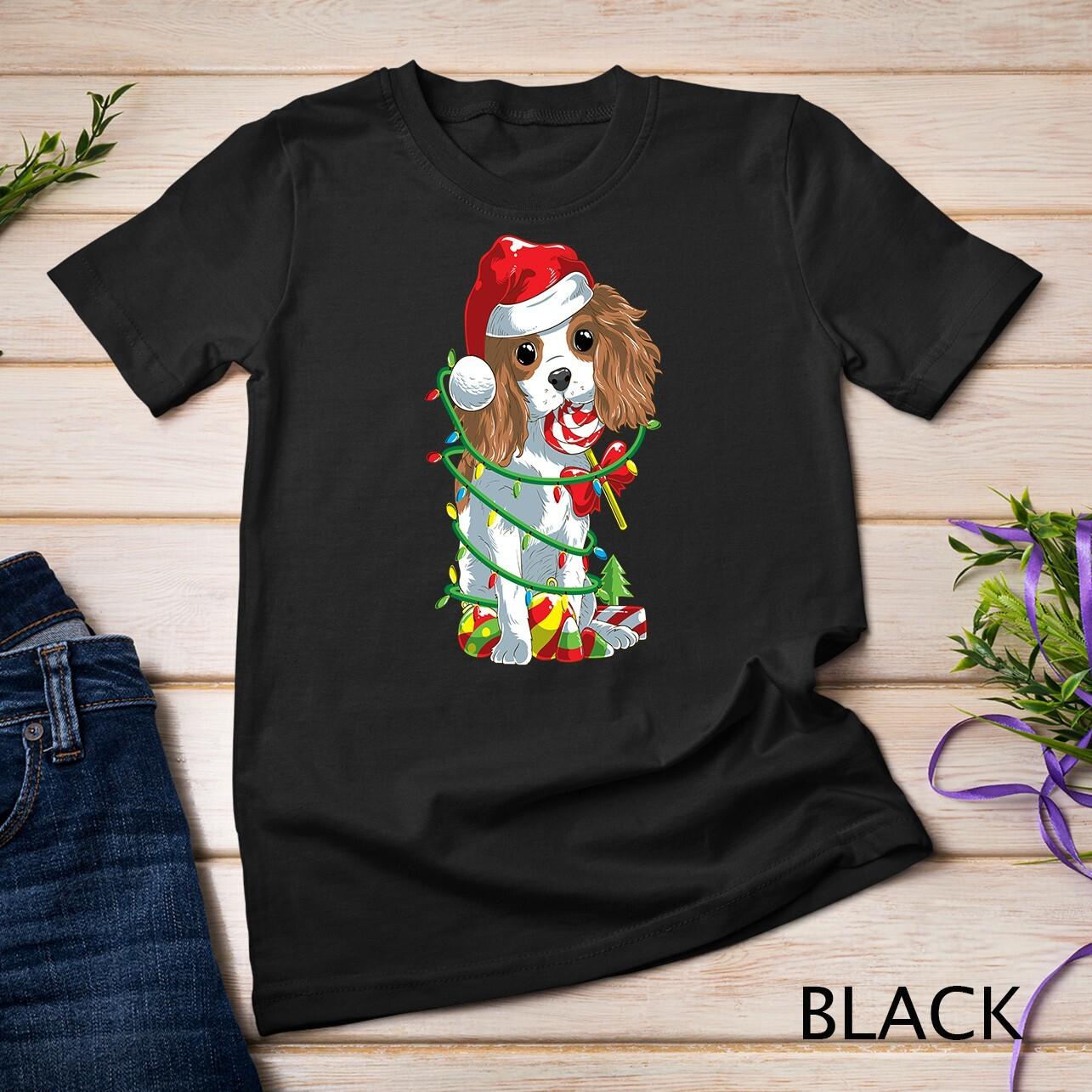 Cute Cavalier King Charles Spaniel Dog Christmas Tree Lights Unisex T-Shirt Mens Womens Tees Top 3XL