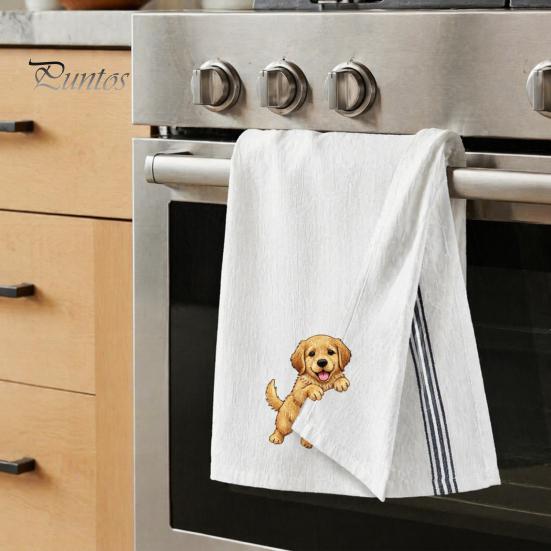 Embroidered Puppy Tea Towel Cute Towel, Corgi Dachshund Kitchen Dish Absorbent Decorative Guest Towels Quick Dry Hand for Dog Lovers Bathroom